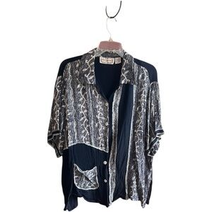 New Direction Plus black cream vintage button down blouse Sz 2X